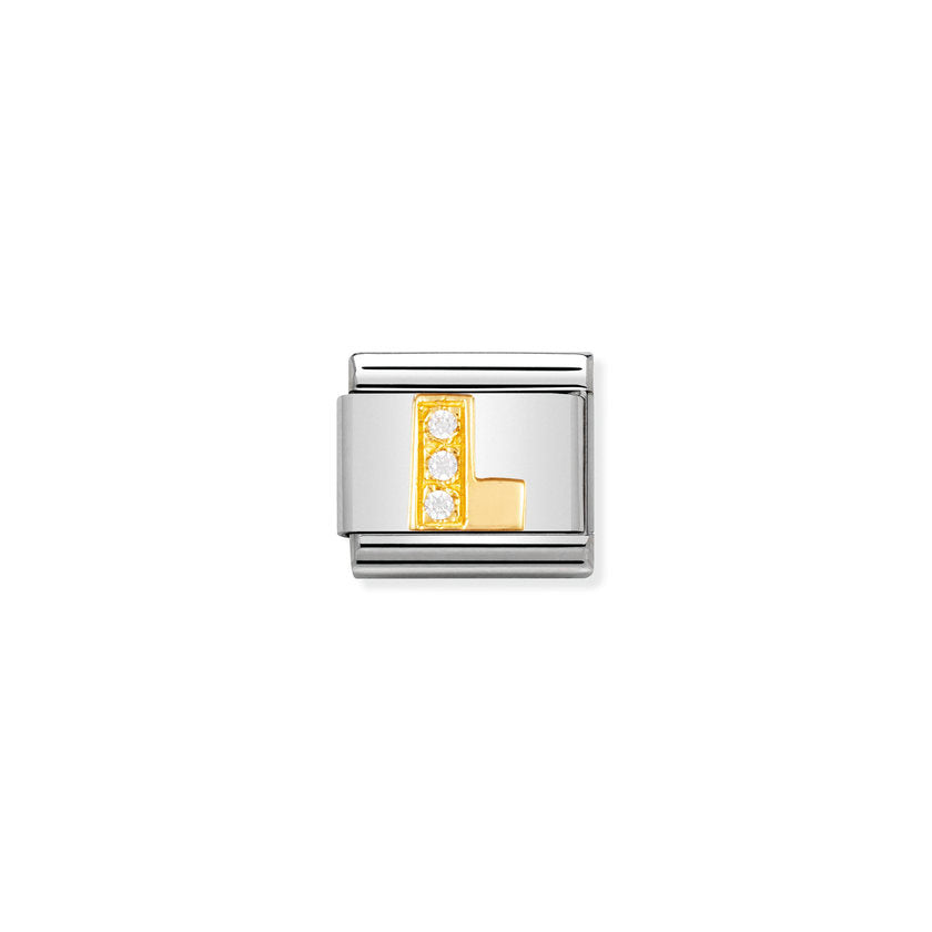 Nomination Comp, Classic BUCHST, Edelstahl, 18K-Gold und Cubic Zirc, (12_L)