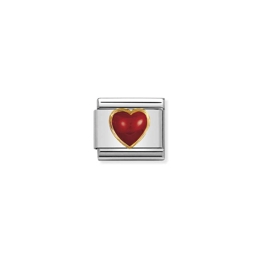 Nomination Composable Classic EDELSTEINE HERZ aus Edelstahl und 18K-Gold (11_KORALLE ROT)