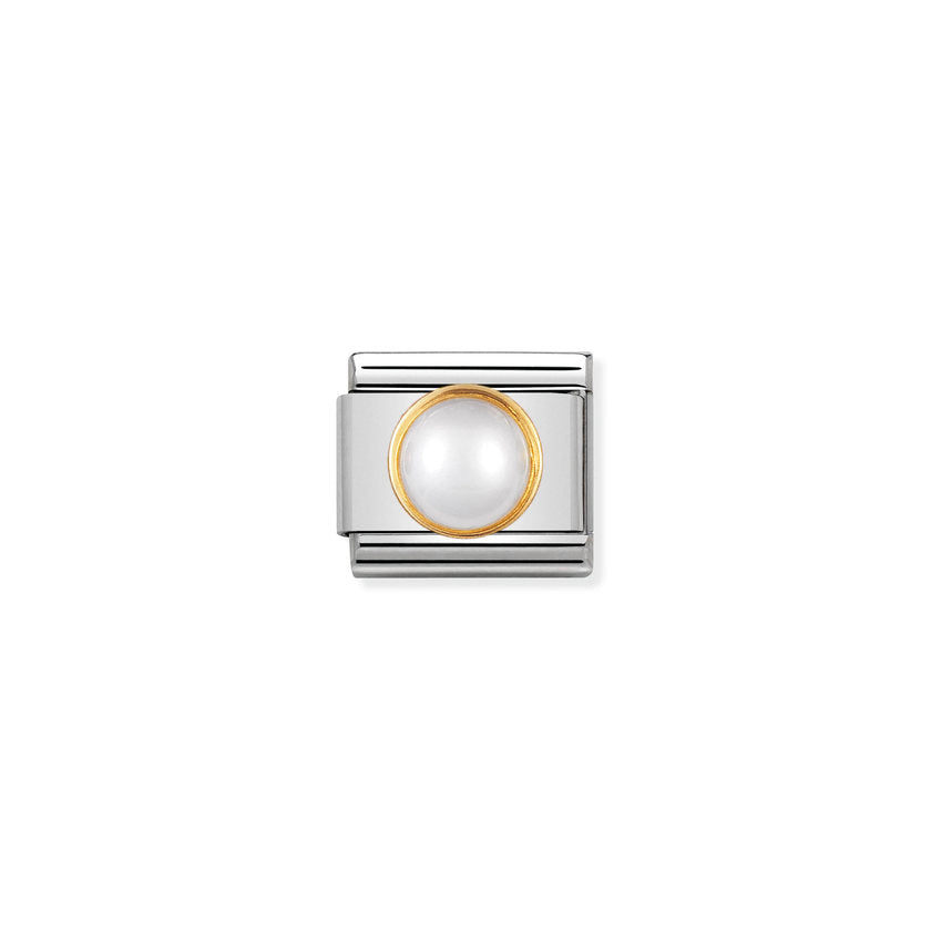 Nomination Composable Classic EDELSTEINE RUND aus Edelstahl und 18K-Gold (13_PERLE WEISS)
