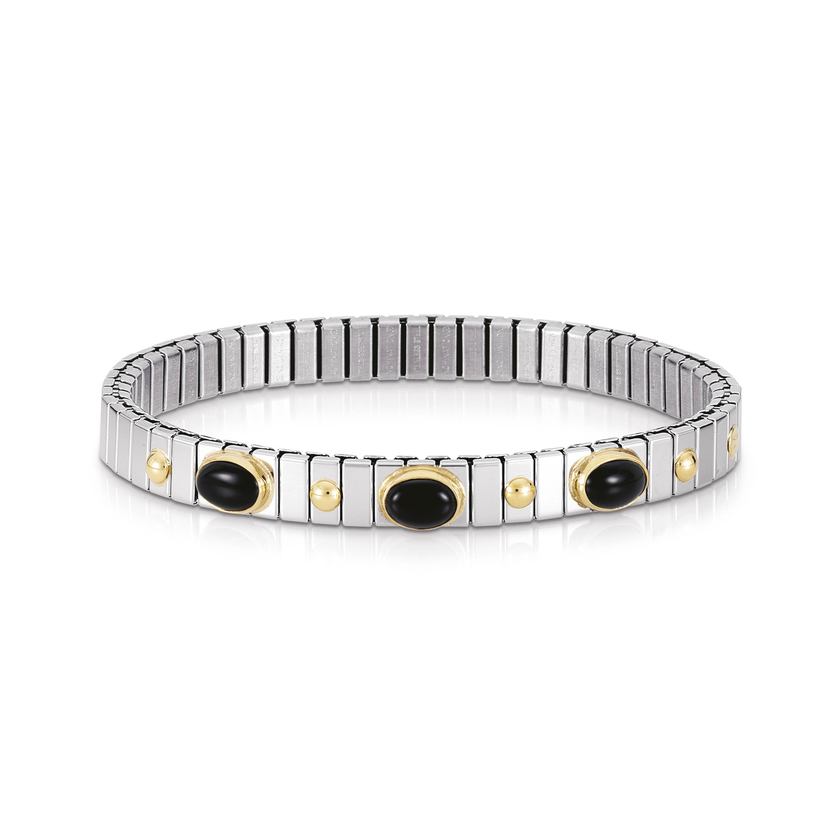 Nomination Armbander XTE SMALL aus Edelstahl und 18K-Gold mit drei Edelsteinen (002_ACHAT SCHWARZ)