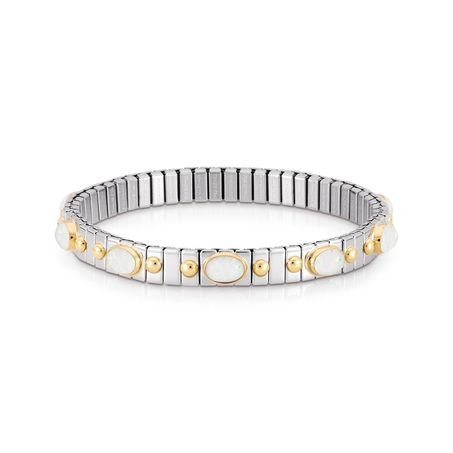 Nomination Armbander XTE SMALL Edelstahl und 18K-Gold mit zehn Edelsteinen (007_OPAL WEISS)
