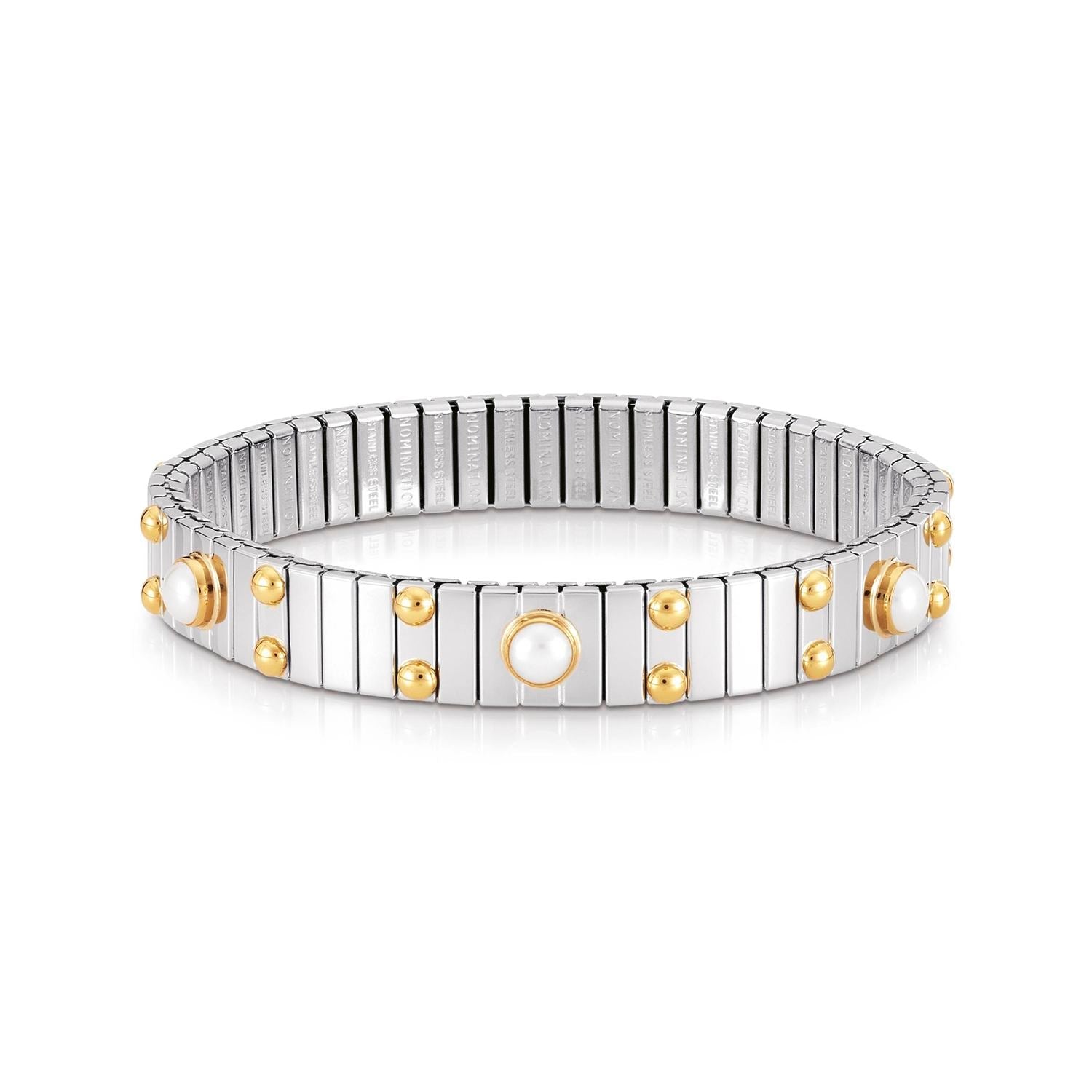 Nomination Armbander XTE MEDIUM Edelstahl und 18K-Gold mit 6 Edelsteinen (013_Weisse Perle)