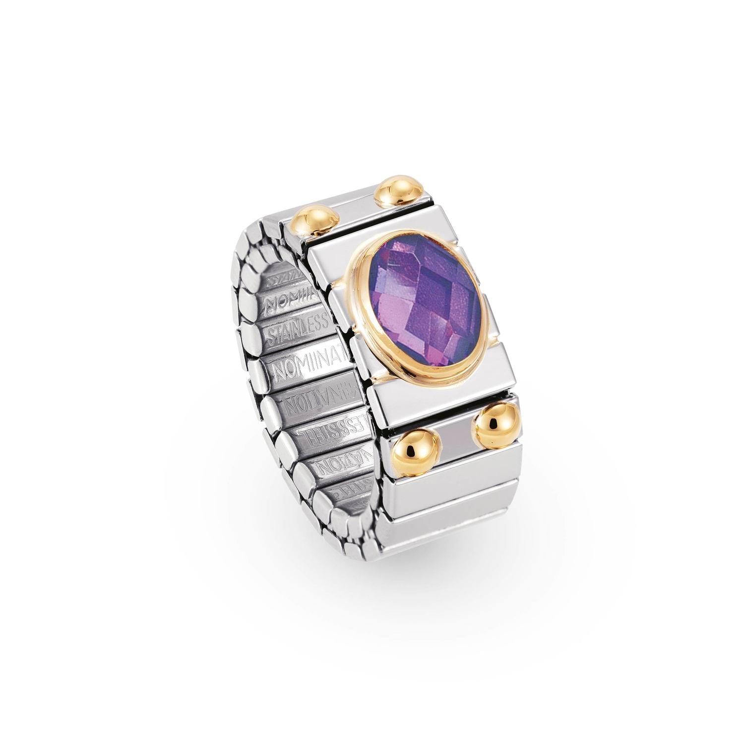 Nomination Ringe XTE MEDIUM Edelstahl, 18K-Gold und horiz, FACETTIERTEM Zirk, (001_VIOLETT)