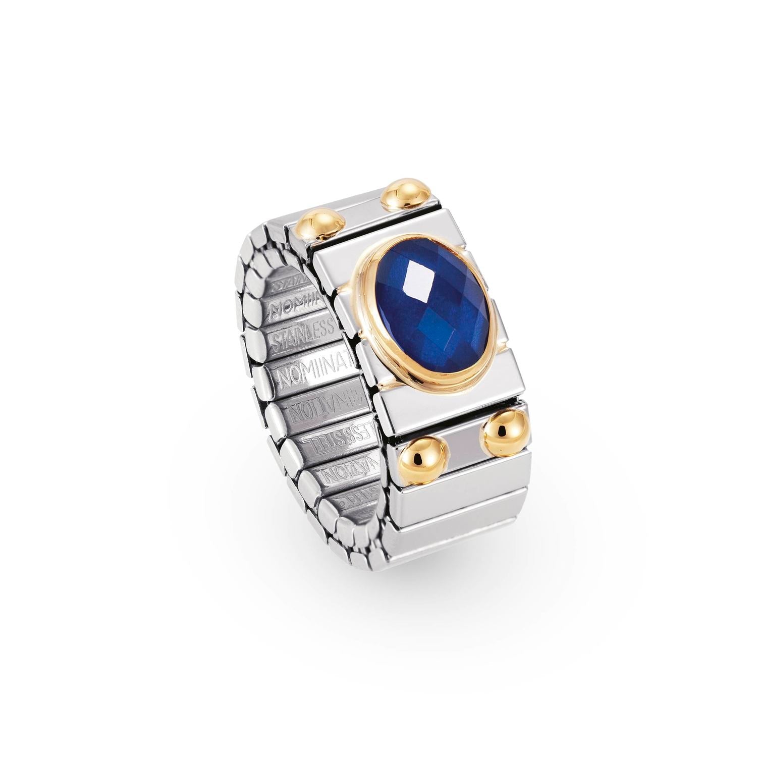 Nomination Ringe XTE MEDIUM Edelstahl, 18K-Gold und horiz, FACETTIERTEM Zirk, (007_BLAU)