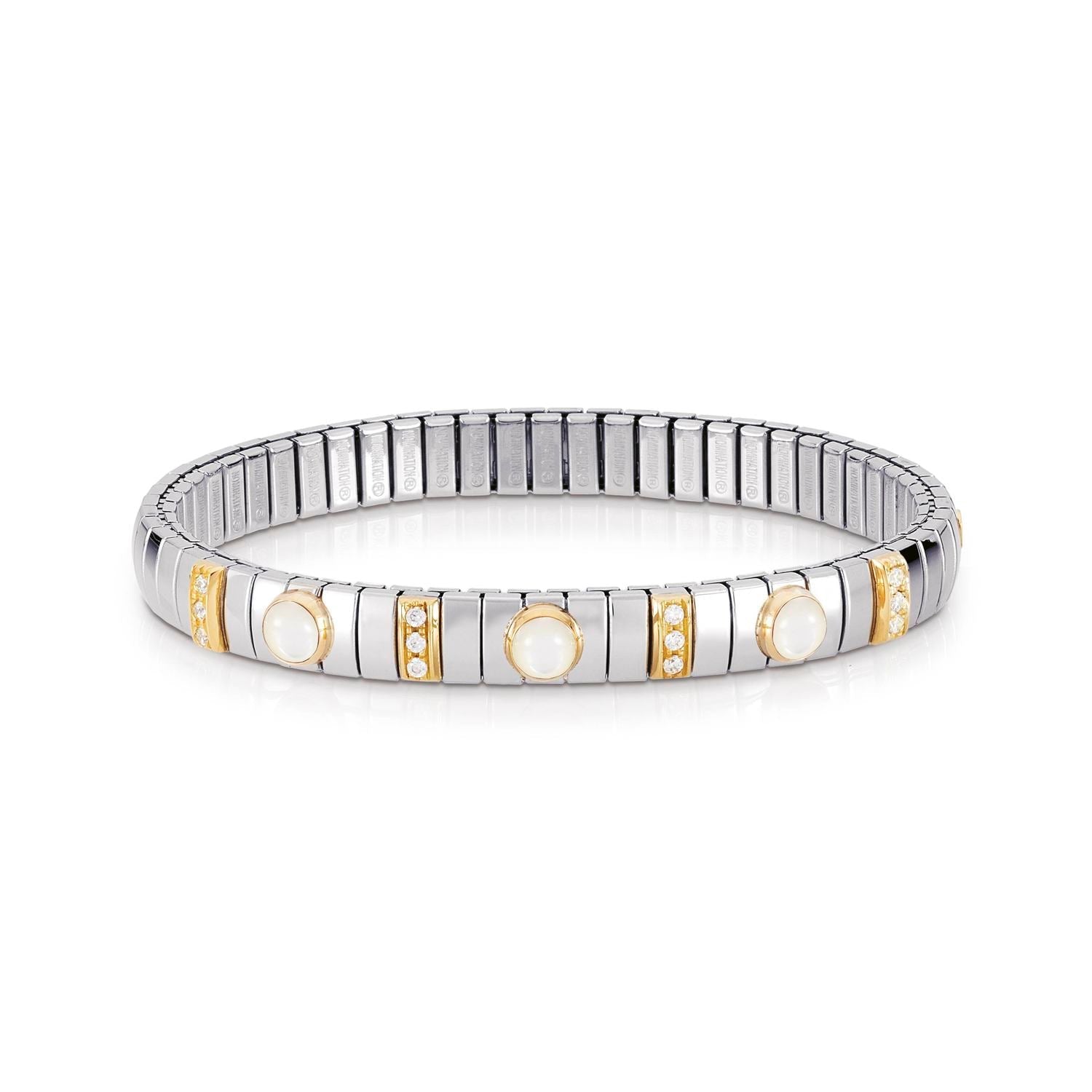 Nomination Armbander N,Y, SMALL Edelstahl, 18K-Gold, Cub, Zirc und Edelsteinen (012_PERLMUTT WEISS)