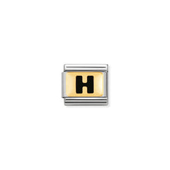Nomination Composable Classic SCHWARZE BUCHSTABEN Edelstahl und 18K-Gold (08_H)