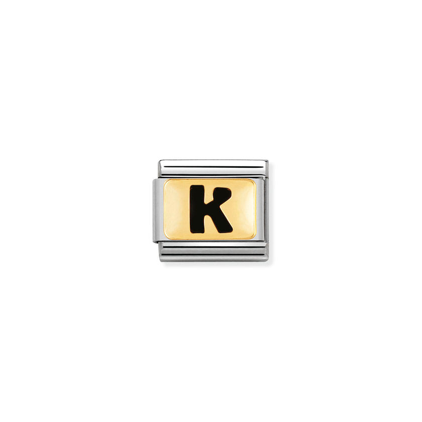 Nomination Composable Classic SCHWARZE BUCHSTABEN Edelstahl und 18K-Gold (11_K)