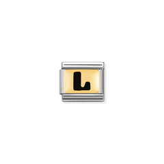 Nomination Composable Classic SCHWARZE BUCHSTABEN Edelstahl und 18K-Gold (12_L)