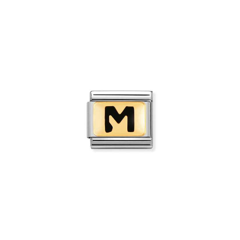 Nomination Composable Classic SCHWARZE BUCHSTABEN Edelstahl und 18K-Gold (13_M)