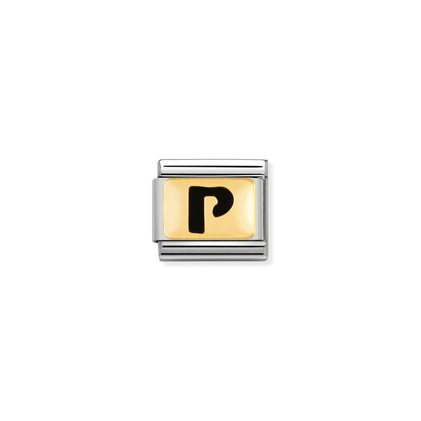Nomination Composable Classic SCHWARZE BUCHSTABEN Edelstahl und 18K-Gold (16_P)