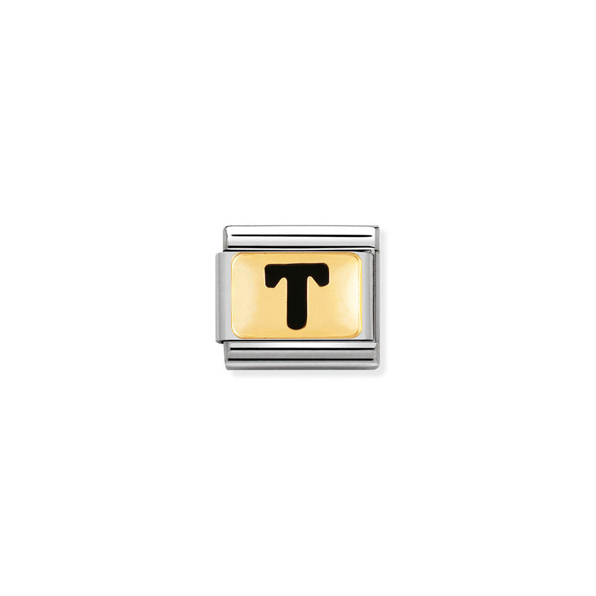 Nomination Composable Classic SCHWARZE BUCHSTABEN Edelstahl und 18K-Gold (20_T)