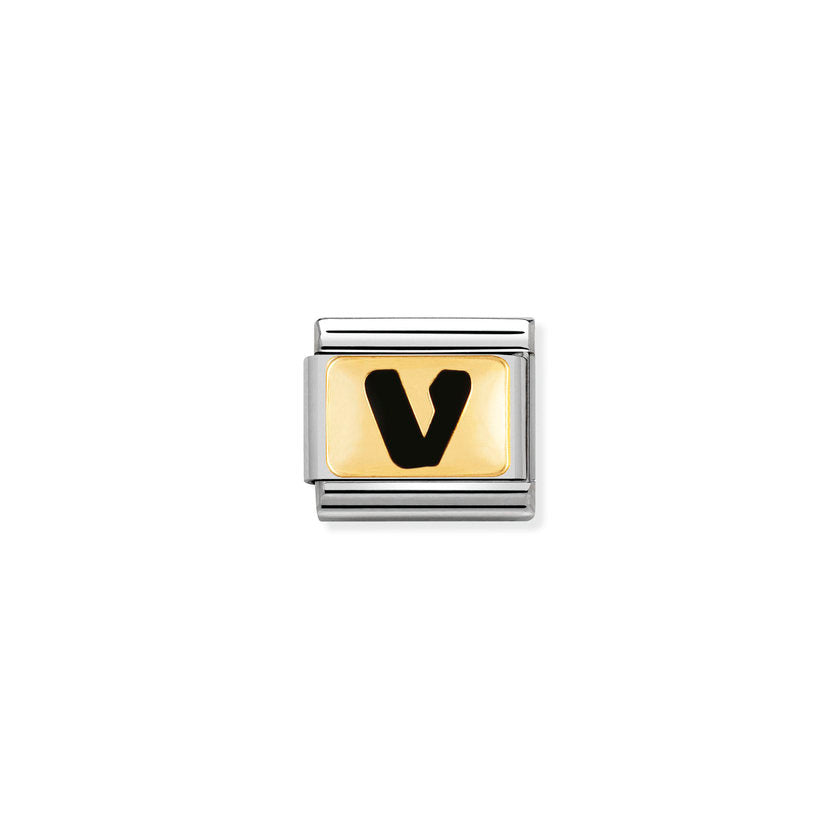 Nomination Composable Classic SCHWARZE BUCHSTABEN Edelstahl und 18K-Gold (22_V)