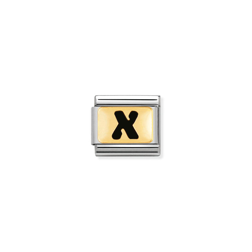 Nomination Composable Classic SCHWARZE BUCHSTABEN Edelstahl und 18K-Gold (24_X)