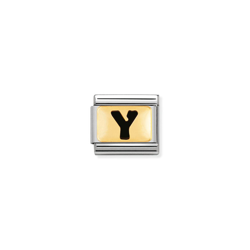 Nomination Composable Classic SCHWARZE BUCHSTABEN Edelstahl und 18K-Gold (25_Y)