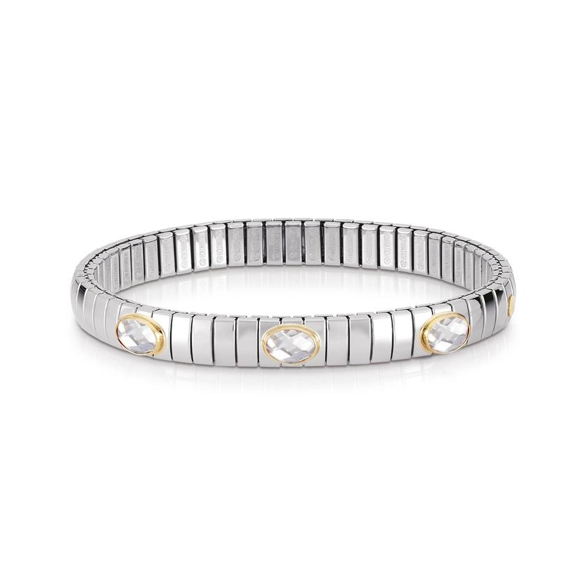 Nomination Armbaender XTE SMALL Edelstahl, 18-K-Gold u, 3 facettierten Zirkonen (010_WEISS)