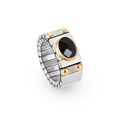 Nomination Ringe XTE MEDIUM Edelstahl, 18K-Gold und horiz, FACETTIERTEM Zirk, (011_Schwarz)