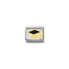 Nomination Composable Classic BACK TO SCHOOL Edelstahl, Email und 18K-Gold (08_Schwarzer Doktortitelshut)