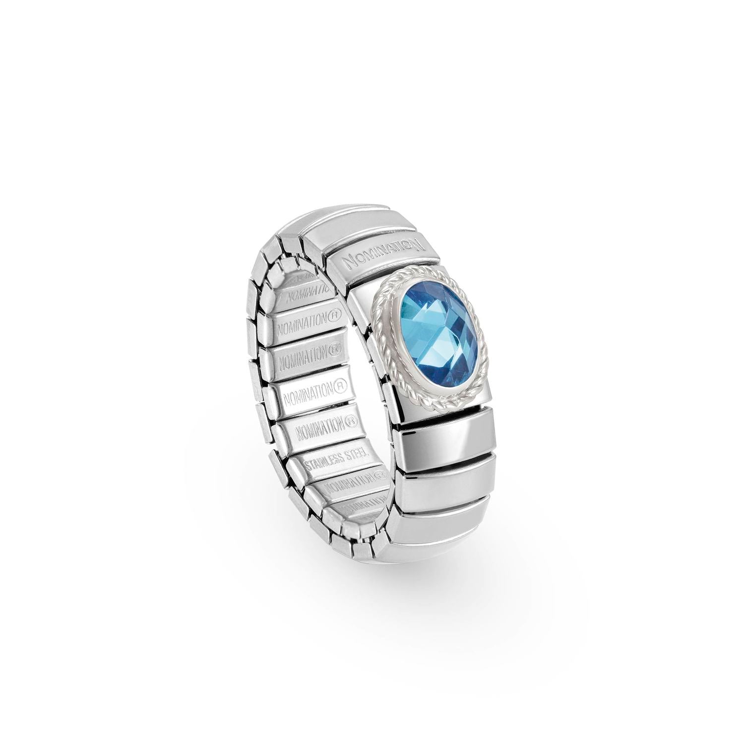 Nomination XTE Ring aus Stahl, Silber 925 und Stein FACETTIERT (GDR) (006_HIMMELBLAU)