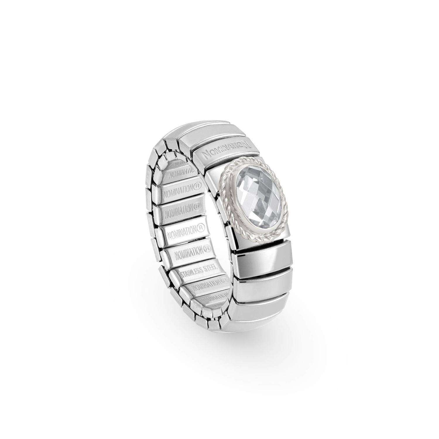 Nomination XTE Ring aus Stahl, Silber 925 und Stein FACETTIERT (GDR) (010_WEISS)