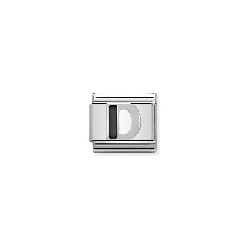 Nomination COMPOSABLE CLASSIC BUCHSTABEN Schwarz, Edelstahl, Email und Silber 925 (04_D)