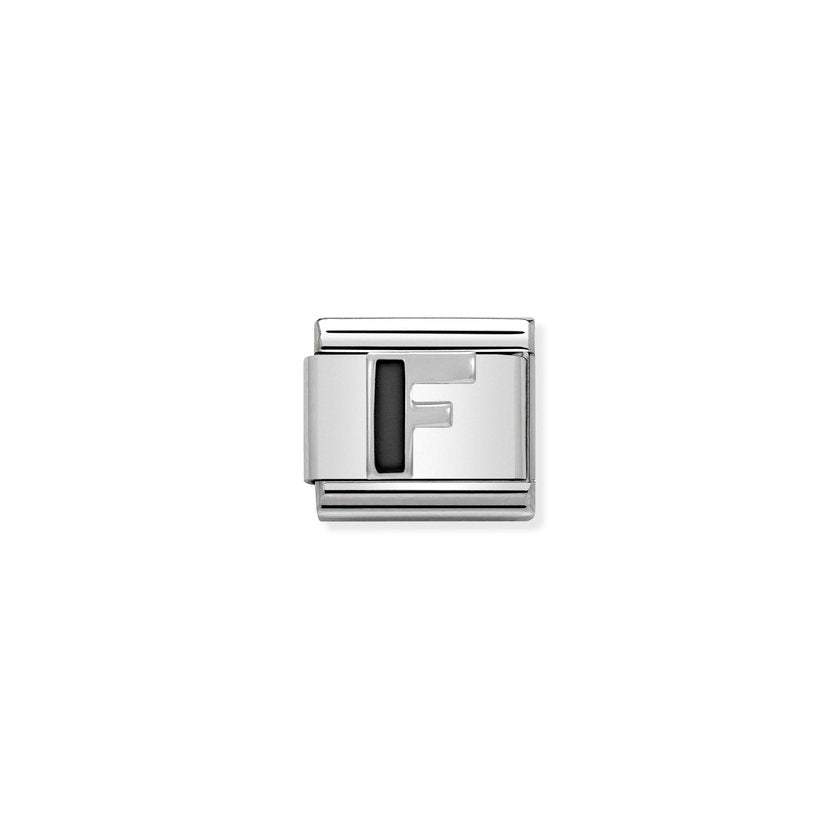 Nomination COMPOSABLE CLASSIC BUCHSTABEN Schwarz, Edelstahl, Email und Silber 925 (06_F)