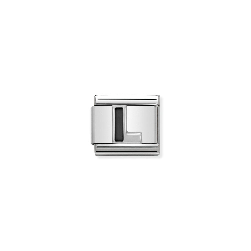 Nomination COMPOSABLE CLASSIC BUCHSTABEN Schwarz, Edelstahl, Email und Silber 925 (12_L)