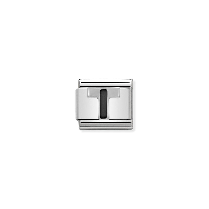 Nomination COMPOSABLE CLASSIC BUCHSTABEN Schwarz, Edelstahl, Email und Silber 925 (20_T)