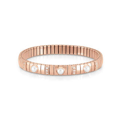 Nomination GOLDEN PINK SMALL Armbaende aus Edelstahl,Cubiz Zirkonia und 3 Steine (013_Weisse Perle)