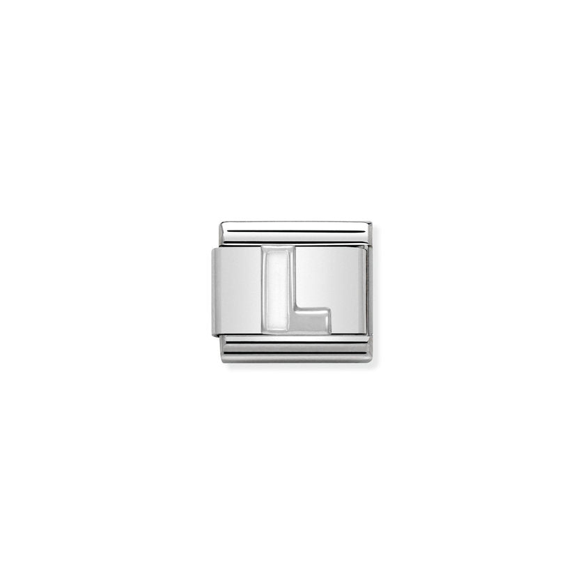 Nomination COMPOSABLE CLASSIC BUCHSTABEN Weiss, Edelstahl, Email und Silber 925 (12_L)