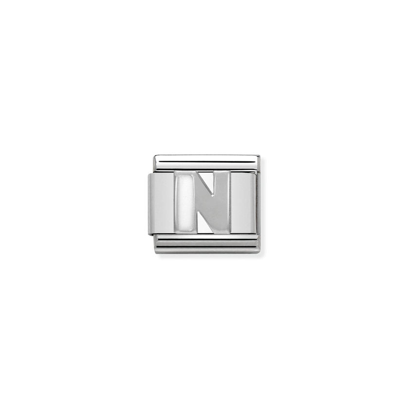 Nomination COMPOSABLE CLASSIC BUCHSTABEN Weiss, Edelstahl, Email und Silber 925 (14_N)