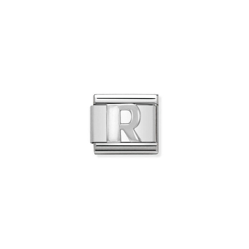Nomination COMPOSABLE CLASSIC BUCHSTABEN Weiss, Edelstahl, Email und Silber 925 (18_R)