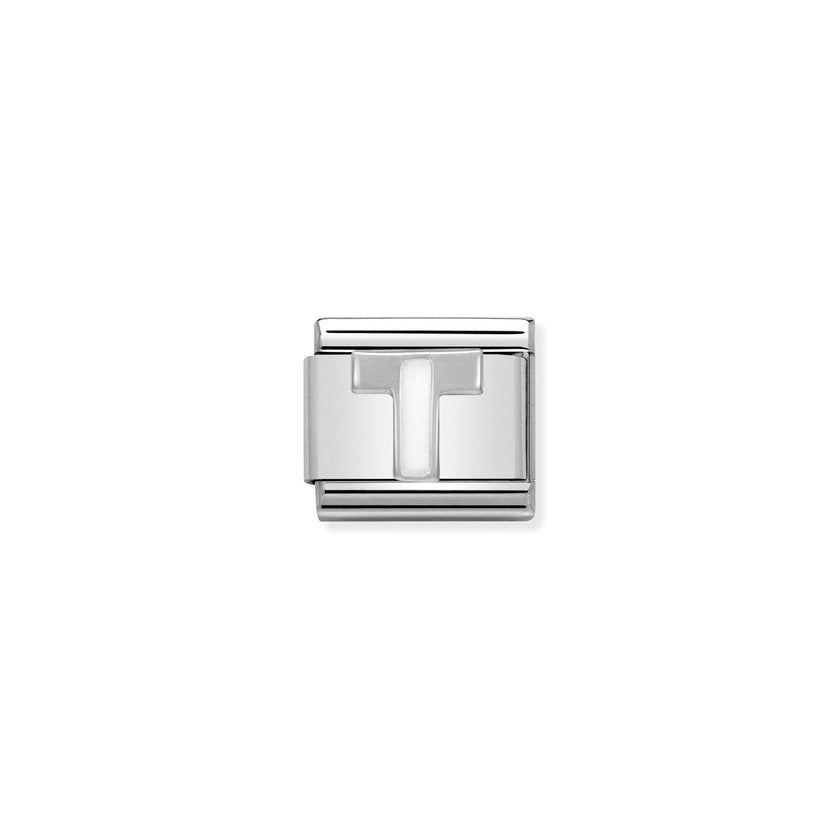 Nomination COMPOSABLE CLASSIC BUCHSTABEN Weiss, Edelstahl, Email und Silber 925 (20_T)