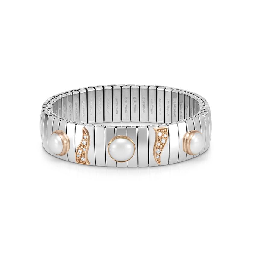 Nomination XTE XL aus Edelstahl, Gold 9k, CZ und Edelsteine (013_Weisse Perle)