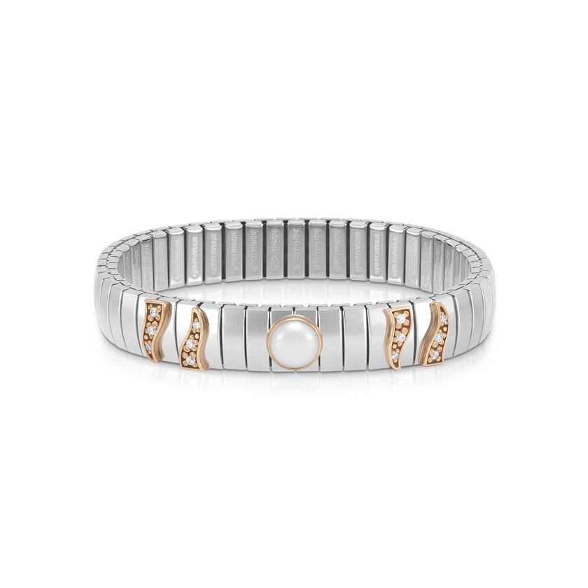 Nomination XTE MEDIUM Armband aus Edelstahl, Gold 9k, CZ und Edelsteine (013_Weisse Perle)