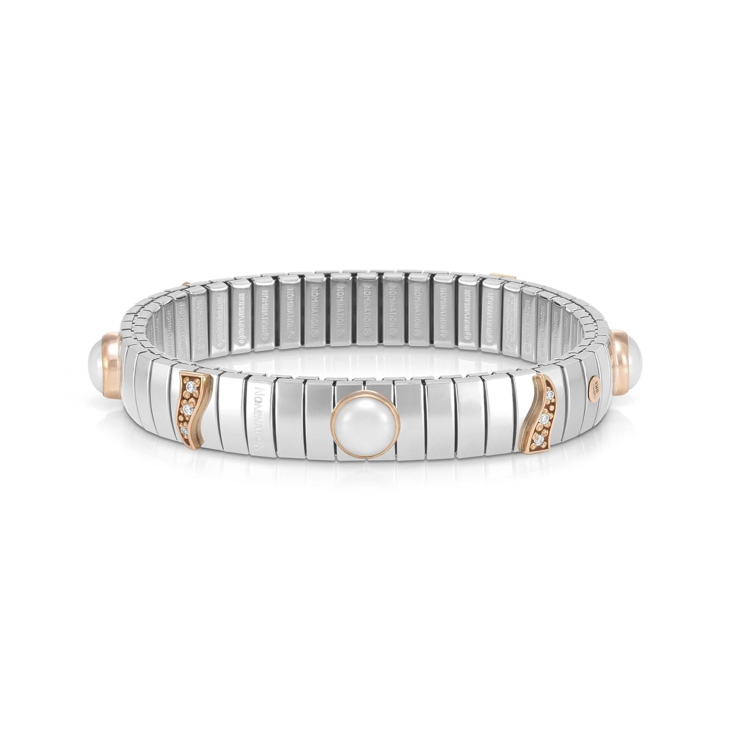 Nomination XTE MEDIUM Armband aus Edelstahl, Gold 9k, CZ und Edelsteine (013_Weisse Perle)