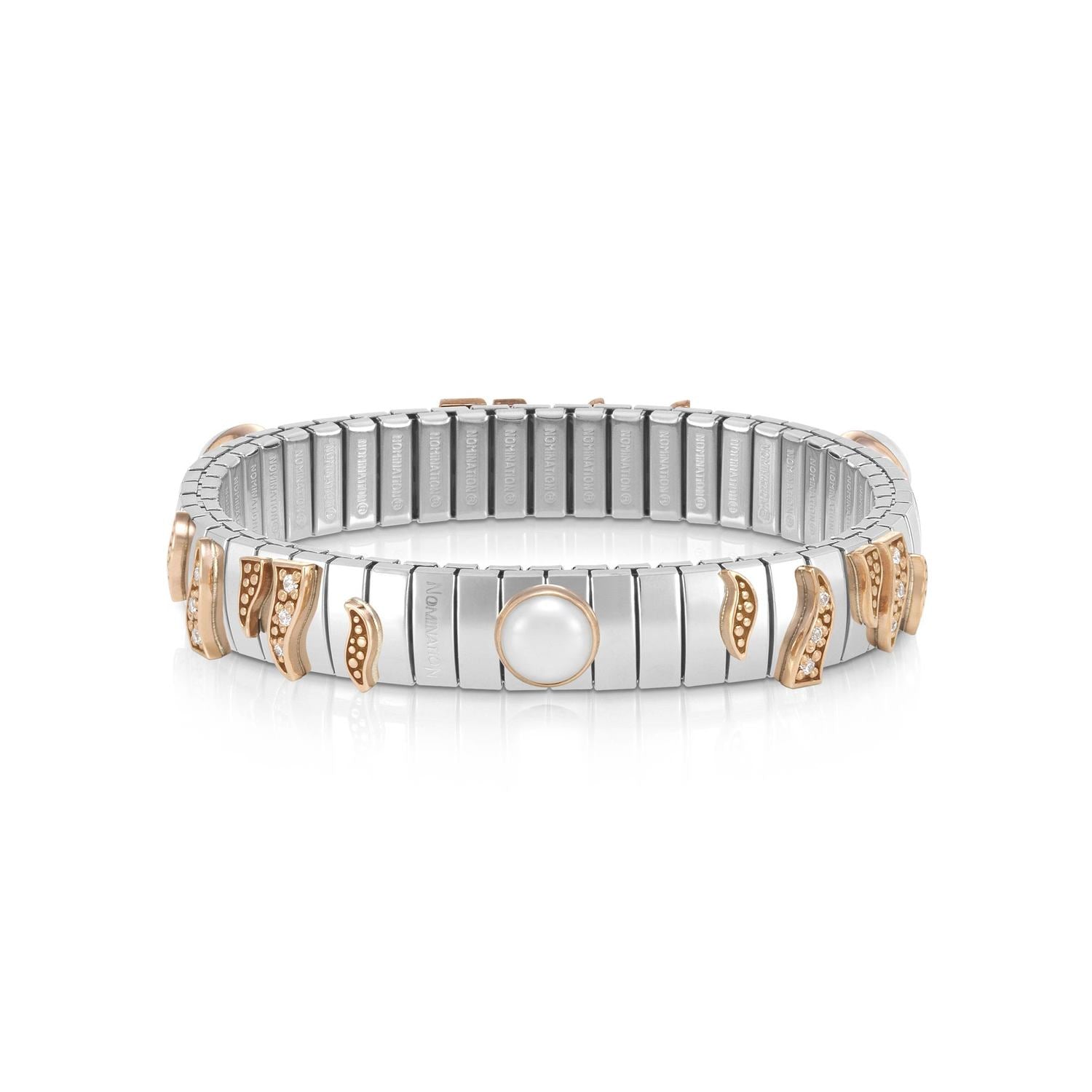 Nomination XTE MEDIUM Armband aus Edelstahl, Gold 9k, CZ und Edelsteine (013_Weisse Perle)