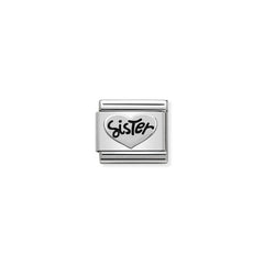 Nomination COMPOSABLE CLASSIC OXIDIERTE SYMBOLE aus Edelstahl, mit 925er Silber verziert, (11_Herz SISTER)
