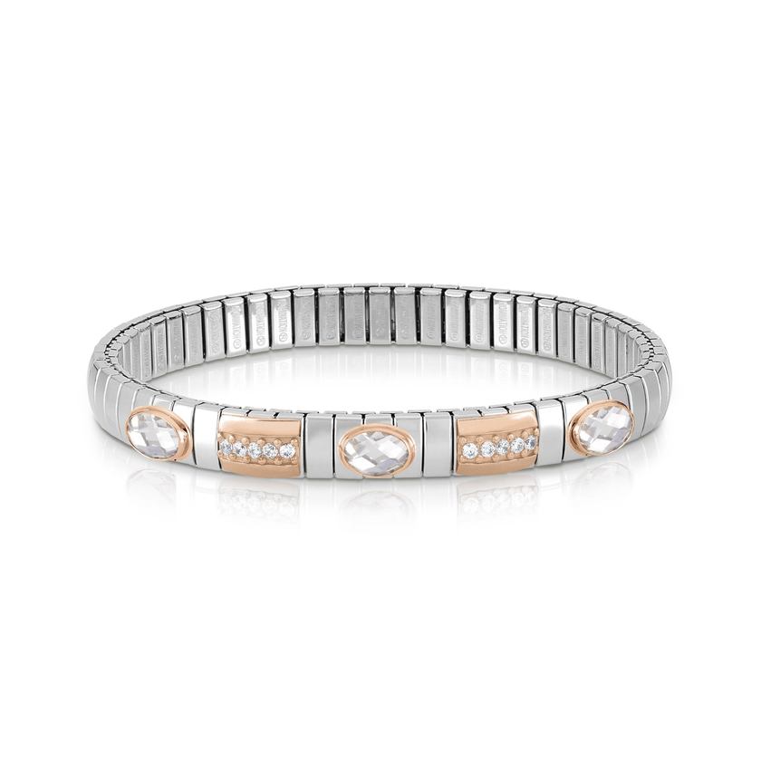 Nomination Armband XTE aus Edelstahl, Gold 9k, Cubic Zirconia und 3 FACETTIERTE (010_WEISS)