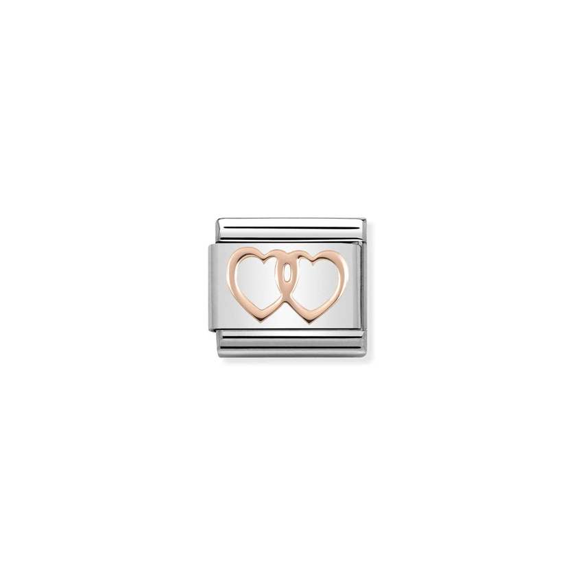 Nomination COMPOSABLE CLASSIC SYMBOLE Element aus Edelstahl, mit 9kt Rosegold verziert (08_Doppelte Herzen)