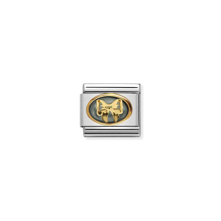 Nomination Composable Classic EDELSTEINE DOUBLE mit SYMBOL aus Edelstahl und 18K-Gold (02_SCHLEIFE, mit Perlmutt verzier)