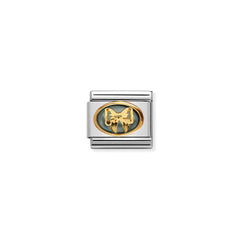 Nomination Composable Classic EDELSTEINE DOUBLE mit SYMBOL aus Edelstahl und 18K-Gold (02_SCHLEIFE, mit Perlmutt verzier)