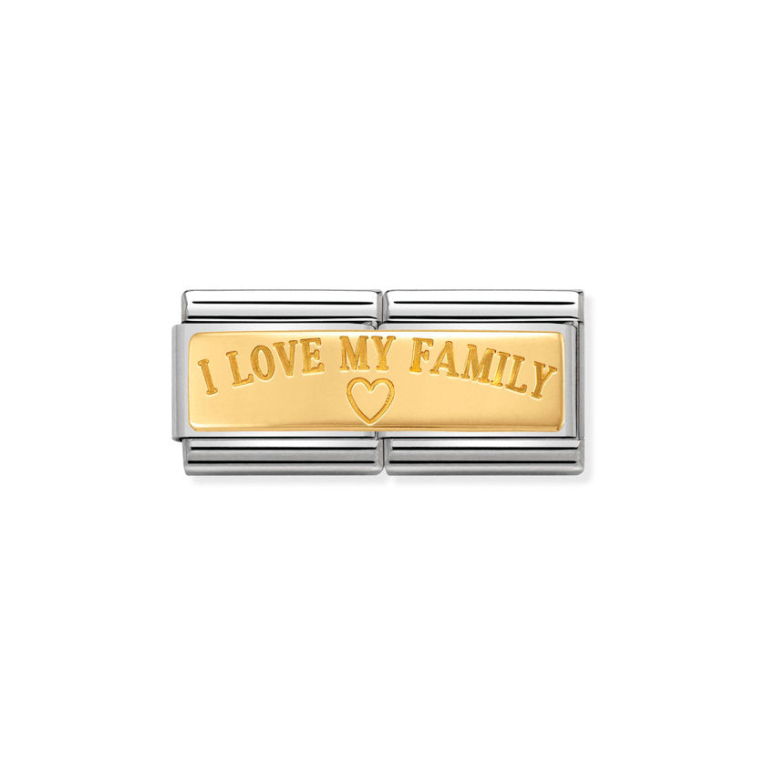 Nomination COMPOSABLE CLASSIC DOUBLE ENGRAVED aus Edelstahl,  mit 18Kt Gold verziert, (03_Ich liebe meine Familie I love)