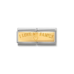 Nomination COMPOSABLE CLASSIC DOUBLE ENGRAVED aus Edelstahl,  mit 18Kt Gold verziert, (03_Ich liebe meine Familie I love)