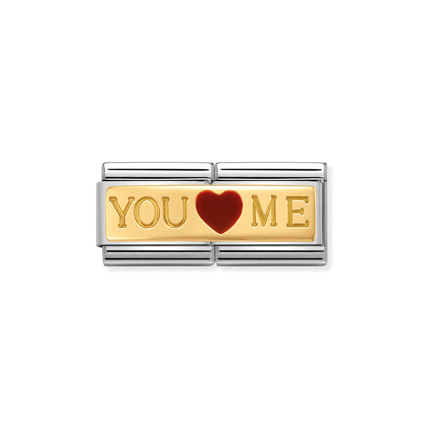 Nomination COMPOSABLE CLASSIC DOUBLE GRAVUREN Element aus Edelstahl, mit 18Kt Gelbgold un Emaille verziert (01_Du und ich You and me)