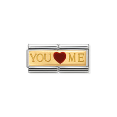 Nomination COMPOSABLE CLASSIC DOUBLE GRAVUREN Element aus Edelstahl, mit 18Kt Gelbgold un Emaille verziert (01_Du und ich You and me)