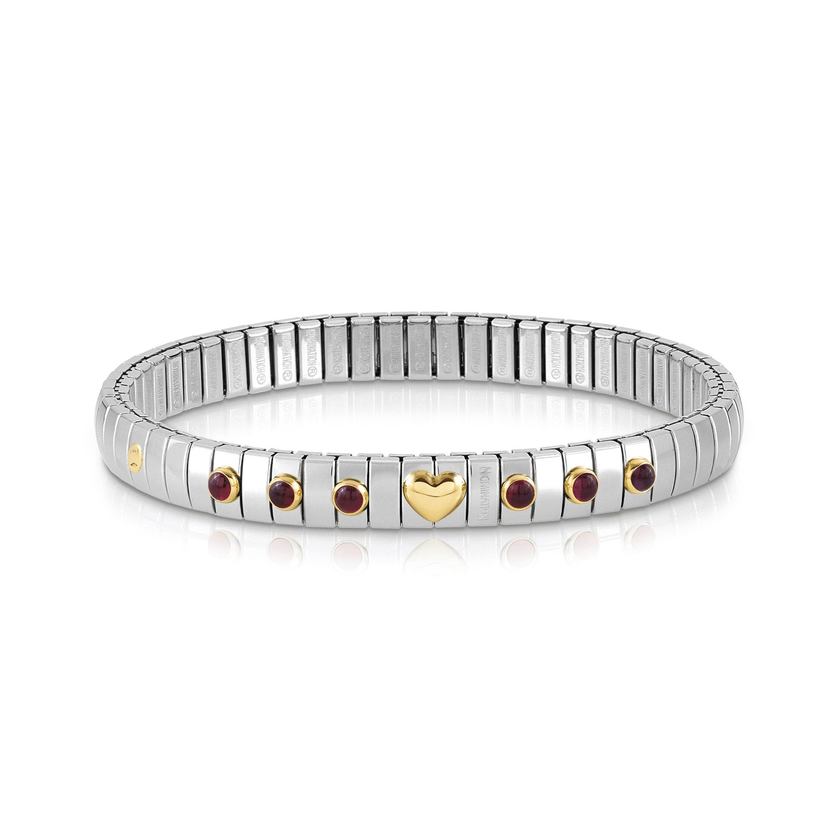 Nomination Armband XTE in Edelstahl, HERZ in 750er Gold und mit 6 Edelsteinen (014_GRANAT)