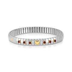 Nomination Armband XTE in Edelstahl, HERZ in 750er Gold und mit 6 Edelsteinen (014_GRANAT)