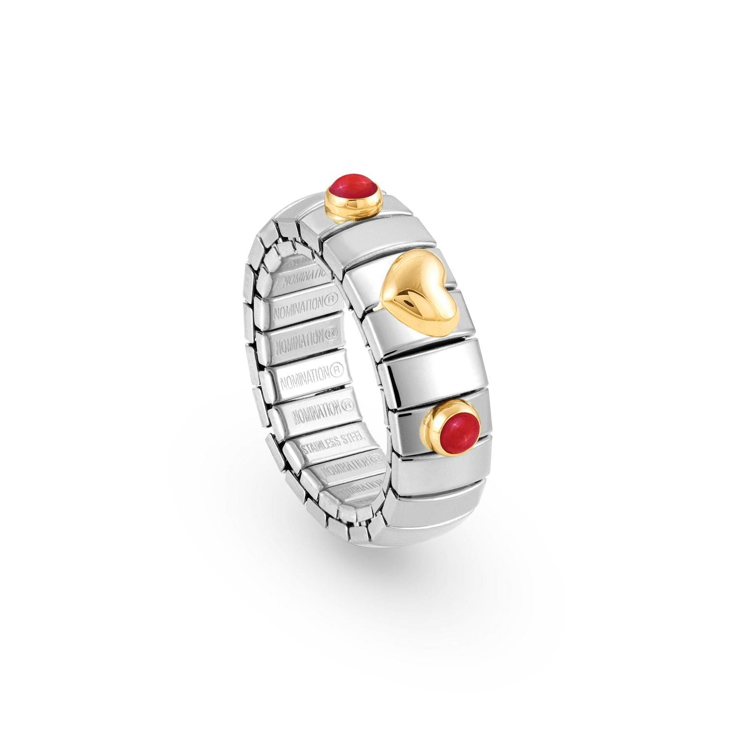 Nomination Ring XTE in Edelstahl, HERZ in 750er Gold und mit 2 Edelsteinen (005_KORALLE)
