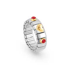Nomination Ring XTE in Edelstahl, HERZ in 750er Gold und mit 2 Edelsteinen (005_KORALLE)