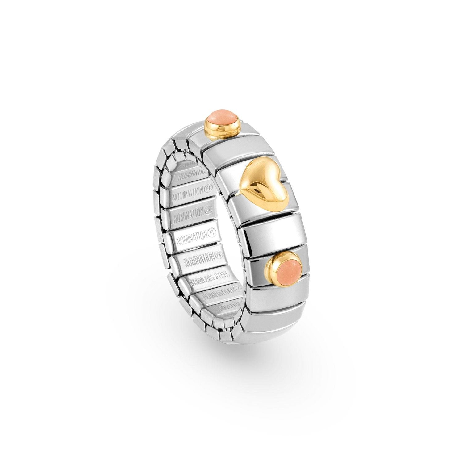 Nomination Ring XTE in Edelstahl, HERZ in 750er Gold und mit 2 Edelsteinen (006_KORALLE ROSA)
